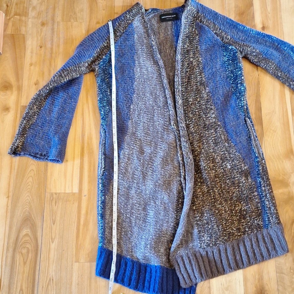 Zadig & Voltaire Deluxe Italian Wool Mohair Maxi Sweater Cardigan Blue Brown S - Picture 12 of 13